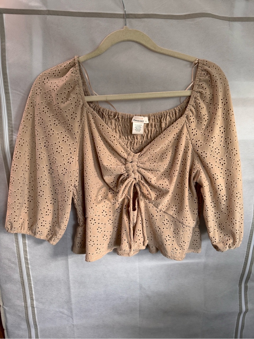 URBAN Romantics Beige Eyelet Tie-Front Peasant Top XL